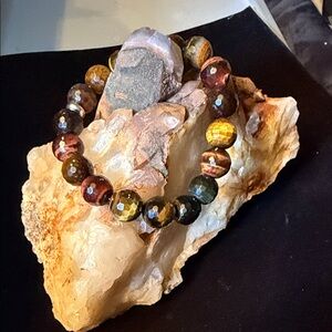 Elegant Multicolor high quality tiger eye Beaded stretch Bracelet size 8in